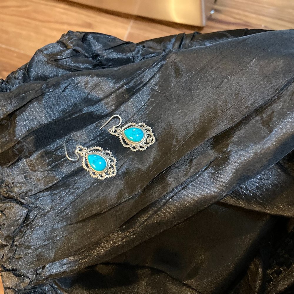 Silver Blue Turquoise Navajo Earrings -